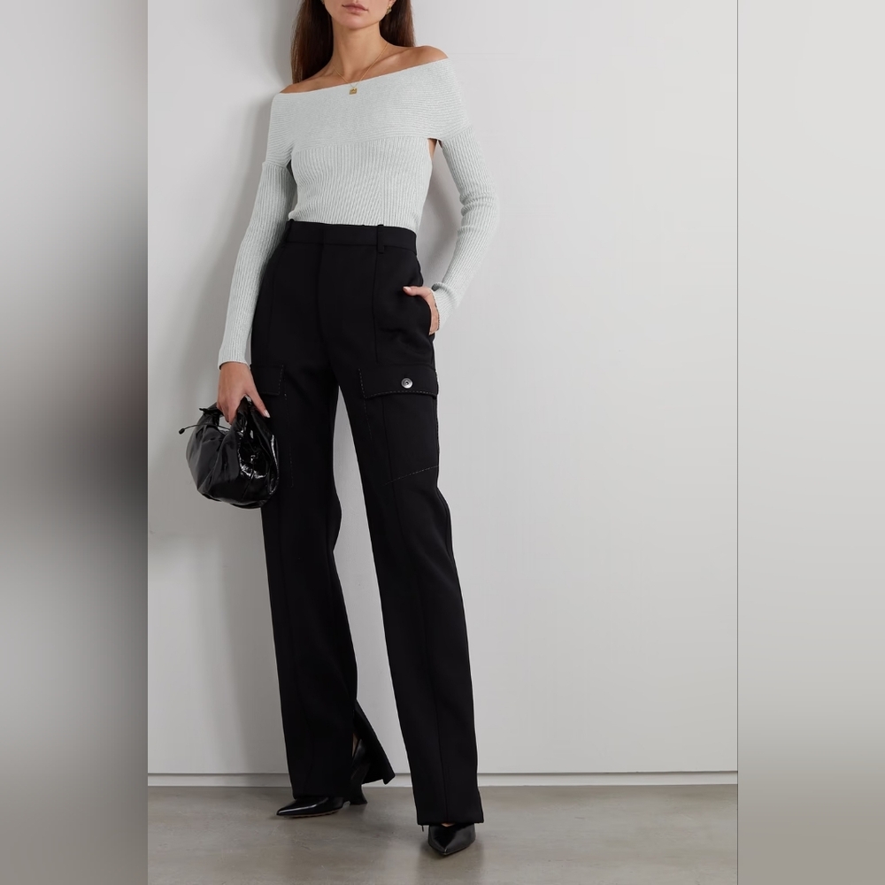 S2. NWT KHAITE SALMA OFF THE SHOULDER CUTOUT METALLIC KNIT TOP - Picture 5 of 9